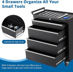 Heavy-Duty 4-Drawer Rolling Tool Chest with Locking System, Portable Tool Storage Cabinet with Wheels & Drawer Liners, Steel Tool Organizer Cart for Garage Workshop Tools, Black Finish