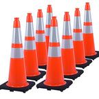 28 inch Traffic Safety Cones Orange Road Cones, Construction Cone with Rubber Base & Reflective Collars, Restorable Parking Cones, Heavy Duty Road Cones for Traffic Control & Road Safty(8 Pack）