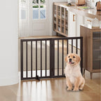 Brown Freestanding Foldable Pet Gate - 2 Panels, Metal Support Feet, Room Divider for Doorways & Bedroom