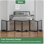 Brown Freestanding Foldable Pet Gate - 6 Panels, Metal Support Feet, Room Divider for Doorways & Bedroom