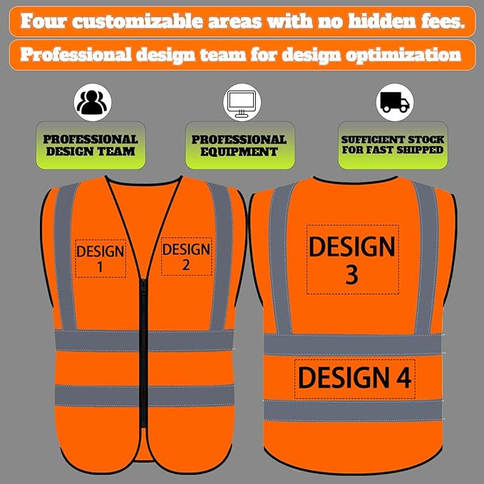 BeautyWill Custom Safety Vest Customized Logo Class 2 High Visibility Reflective Vest with Pockets Construction workwear