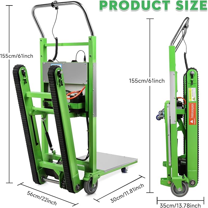 1250W Electric Stair Climbing Dolly - 900lbs Capacity, 3-Mode Folding Hand Truck W/Telescopic Handle, Non-Slip Wheels for Moving Furniture, Appliances (Green)