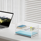 Marbrasse 2 Tier Paper Organizer Letter Tray, Mesh File Organizer with Handle, Paper Sorter Desk Organizer for Home Office Supplies - White