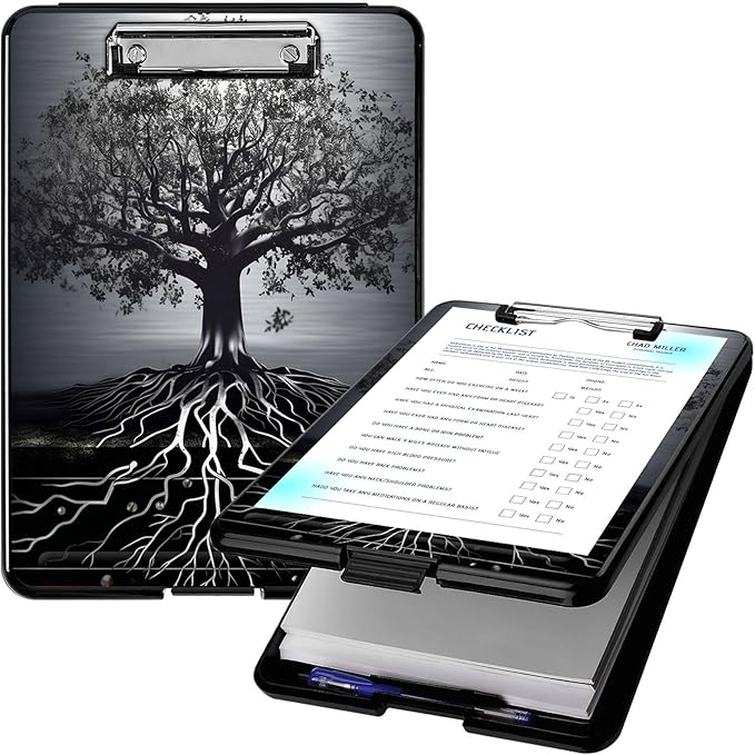Clipboard with Storage, High Capacity Plastic Storage Clipboard with Low Profile Clip for Women Teachers Work, School & Office Supplies, Cute Pattern Decorative Clipboards, Tree of Creation