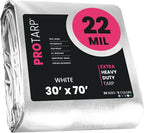 PROTARP Extreme Heavy Duty 22 Mil Tarp Cover, Waterproof, UV Resistant, Rip and Tear Proof, Poly Tarpaulin with Reinforced Edges for Roof, Camping, Patio, Pool, Boat. (White 30′ X 70′)