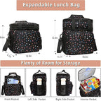 Expandable Insulated Lunch Box, Double Deck Lightweight Large Lunch Bag Tote Leakproof Cooler Bags for Women Adults Work Outdoor Picnic Daytrip, Polka Dots, 16L