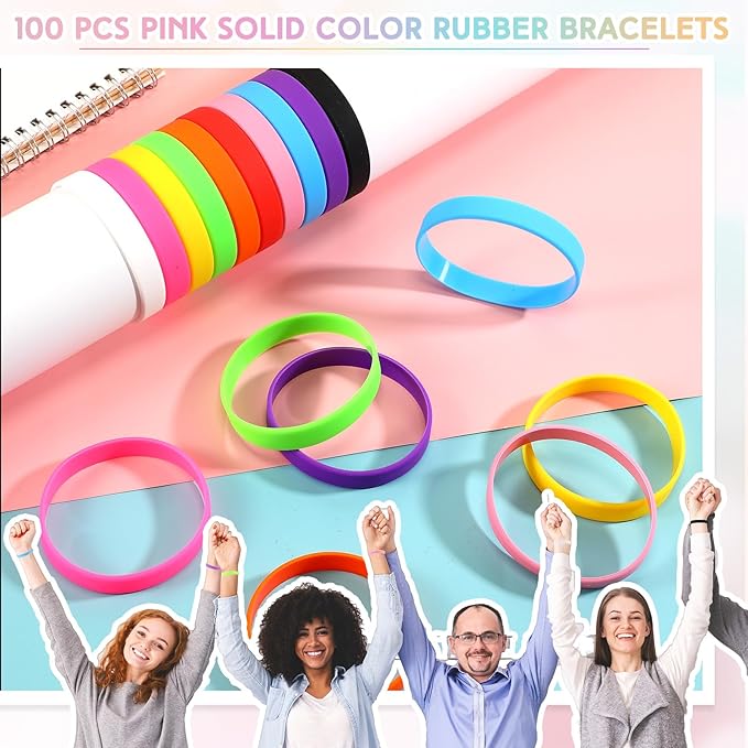 Liliful 100 Pcs Silicone Rubber Wristbands Rubber Wristband Bracelet Bands for Silicone Wristbands for Women Men(Colorful)