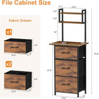 Snughome 3 Drawer Tall File Cabinet with 19.7'' Extended Desktop, 3-Tier Filing Cabinet for Home Office 51.6''H Vertical File Cabinet Printer Stand for Home Office,Fits A4/Letter/Legal,Rustic Brown