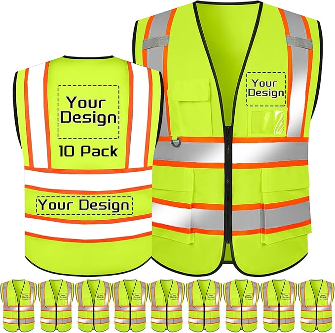 Custom Safety Vest with Logo Pockets High Visibility Reflective Vests Construction Security Workwear