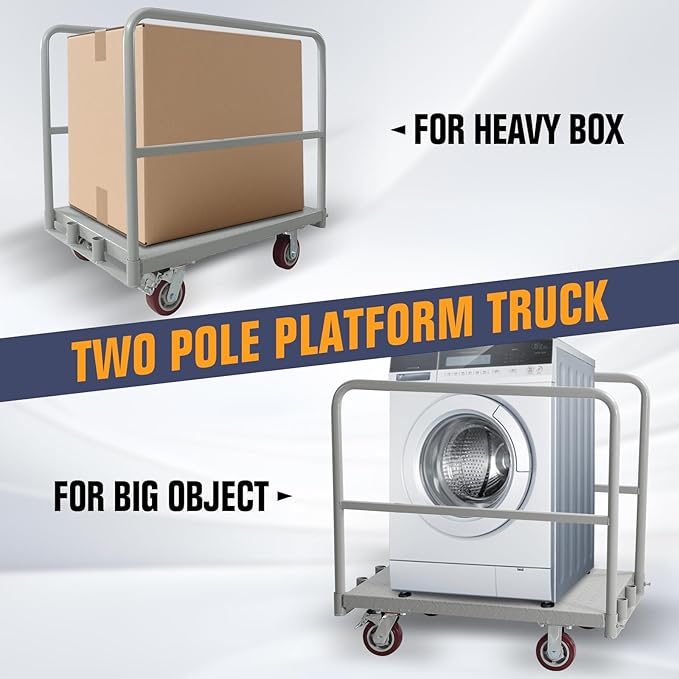 Platform Truck 2500LBS Capacity Industrial Flatbed Cart with 3 Detachable Handels, Push Dolly with 5" Rubber Swivel Wheels, Heavy Duty Flat Cart Hand Truck for Industrial and Commercial