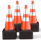 (24 Pack) BATTIFE Traffic Cones 28 Inch with Black Weighted Base, PVC Orange Cone for Traffic Control, Construction Events, Driveway Road Parking Lot