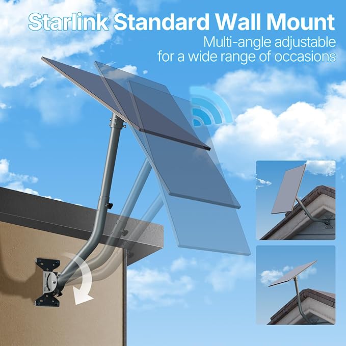 for Starlink Gen 3 Roof Mount, Aluminum Alloy Starlink Standard V3 Mounting Kit with Starlink Gen 3 Pipe Adapter, Angle Adjustable (Curved Lengthen)