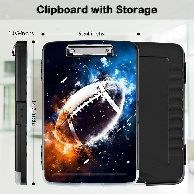 Clipboard with Storage,Office Supplies Nursing Clipboards Folder with Pen Holder Plastic Storage ClipBoard Foldable for Teacher Nurse,Rugby Fire