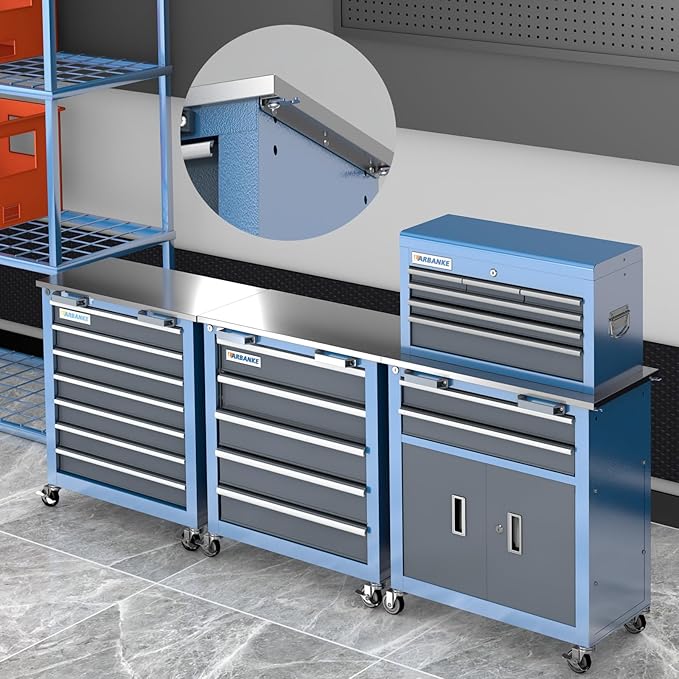 LARBANKE Tool Chest Combination with 3 Different Types,Rolling Tool Chest with Stainless Countertop,360°Wheels and Foot Pads,Tool Cabinet with Connection Buckle,Can Connect Together