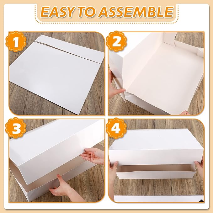 Tudomro 10 Pack 19 x 14 x 4 Inch Cake Box, Cardboard Cake Boxes, Large Rectangle Boxes, Kraft Non Window Bakery Pastry supplies(White)