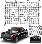 3'x4'Roof Rack Cargo Net， Mesh Bungee Net Stretches to 6'x8' for Rooftop Cargo Basket|12 Metal Carabiners + 12 Hooks Holds Loads Tighter