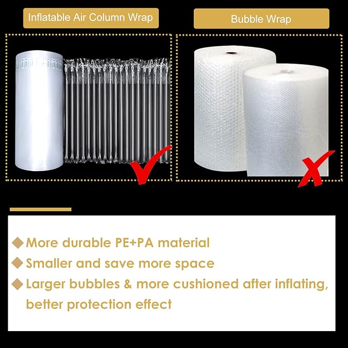2PCS 13.7 Inch x 164 Feet Bubble Cushioning Wrap Roll, Large Bubble Air Bubbles for Packaging Moving Shipping Delivering with Free Pump, Inflatable Air Column Bubble Bag Wine Bottle Protector