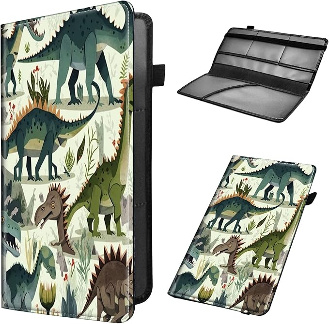 Car Registration and Insurance Holder, Leather Car Glove Box Organizer, Cool Car Accessories for ID, Driver's License Cards & Essential Document,business cards,Men&WomenCute Dinosaur Dinos