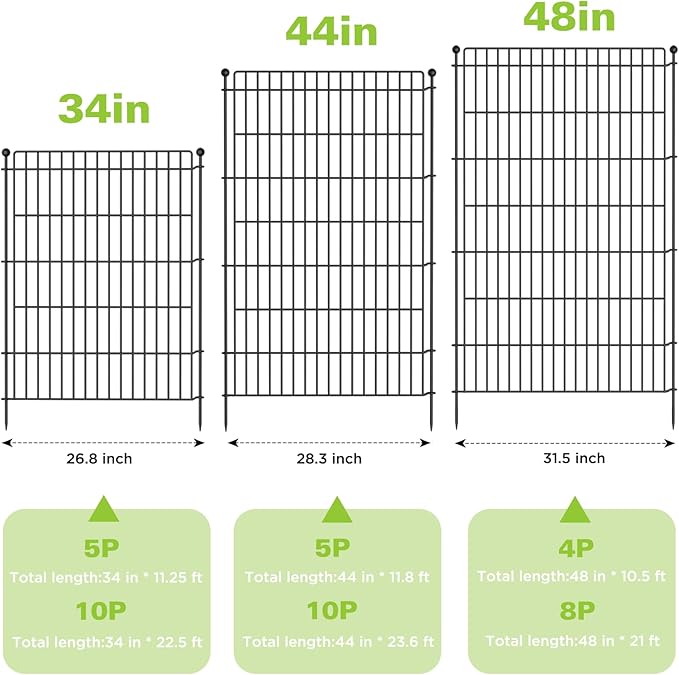 8 Panels No Dig Garden Fence Animal Barrier, 48in(H) × 21ft(L) Decorative Metal Outdoor Dog Fence, Rustproof Pet Fencing for Yard, Patio, Flower Bed -Temporary Fencing| Easy to Install