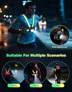 Running Lights for Runners, 500 Lumens Running Light with Rear Light, 45° Adjustable Tilt & IPX4 Waterproof Rechargeable Reflective Vest Gear for Night Walking/Cycling/Jogging/Hiking