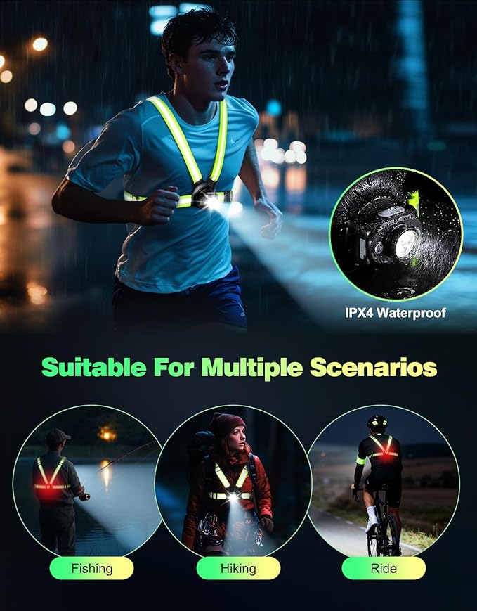 Running Lights for Runners, 500 Lumens Running Light with Rear Light, 45° Adjustable Tilt & IPX4 Waterproof Rechargeable Reflective Vest Gear for Night Walking/Cycling/Jogging/Hiking