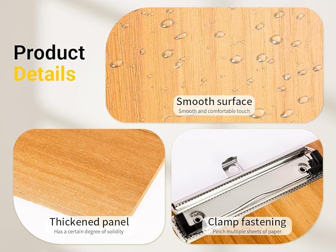 Wood-Grain Lap Board Clipboard, for Letter & A4 Size Solid Wood Texture Writing & Sketching Board with Heavy-Duty Clip (Cherry, 2)