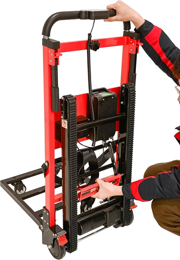 LINE2design Electric Hand Truck Dolly - 441 lb Capacity 160W Motor - Folding Motorized Climber Cart with Safety Strap, Rechargeable Battery - Move Appliances, Furniture - USA