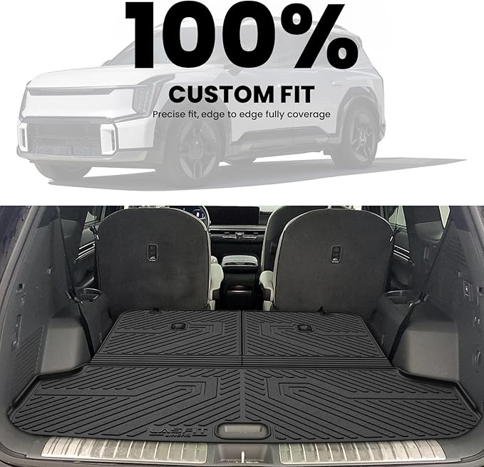 LASFIT Cargo Mats & Backrest for Kia EV9 2024 2025 2026, All Weather TPE Car Trunk Mats Custom Fit for Kia EV9 2026 2025 2024 Cargo Liners & Seatback, Black
