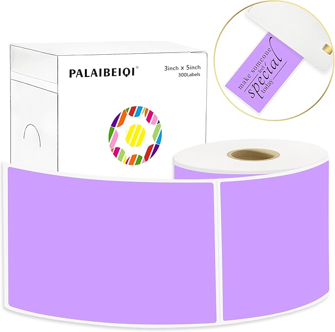 3x5 Inch Thermal Label Stickers,300Pcs Waterproof Rectangle Labels for Storage Bins,Moving Boxes,Address & Inventory Organization,Small Business Labeling,Light Purple
