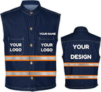 YOWESHOP Men's Reflective Safety Denim Vest，Custom Safety Outdoor Denim Work Vest with Hi-Vis Stripes for Night Commute
