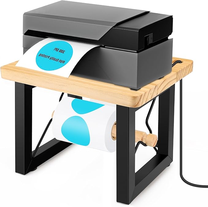 Shipping Label Holder for Thermal Printer, AHIER Wooden Thermal Label Holder for Rolls and Fanfold Labels, Desktop Printer Accessory for Home, Office, Small Business