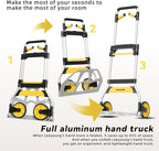 Aluminum Folding Hand Truck 309lb Capacity - Collapsible Dolly Cart with 47.3" Adjustable Handle, TPR Wheels & Portable Hand Truck Design, 11lbs Lightweight Storage Solution (No Assembly)