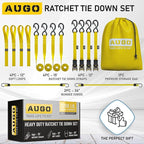 AUGO Ratchet Straps Heavy Duty 4 Pack -15 FT - 2200 LB Break Strength – Ratchet Tie Down Straps with Safety Lock S Hooks - Cargo Straps for Moving, Appliances, Motorcycle – Soft Loop Tie Down Straps