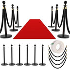 6Pcs Stainless Steel Stanchion Posts with 5ft Red Velvet Ropes - Crowd Control Barriers & Queue Line Kit with 26ft Red Carpet for Wedding, Party, Theater Supplies