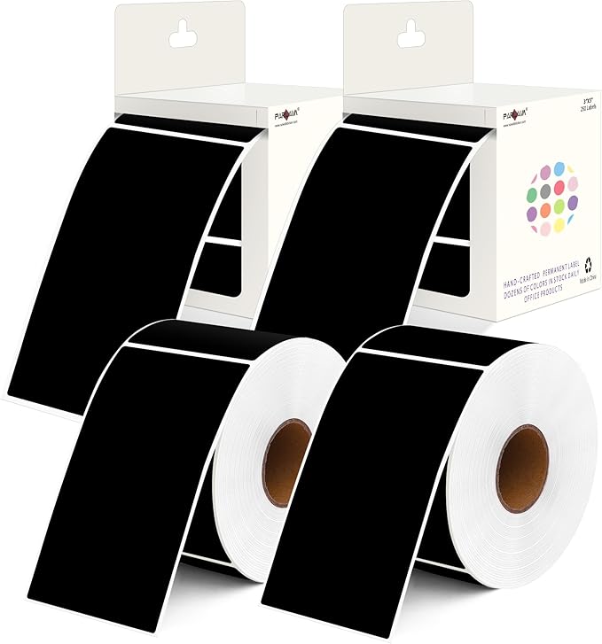PARLAIM 3x5 inch Rectangle Color Code Stickers, 1000PCS 4 Rolls Square Adhesive Inventory Label, Black