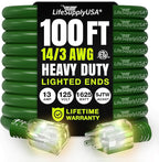 100ft Outdoor/Indoor Extension Cord 14/3 Gauge Heavy Duty 3 Prong SJTW, Waterproof, ETL Listed, Flexible Cold-Resistant Long Power Cord,13A 125V 1625W, Green by LifeSupplyUSA