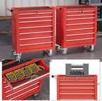 7-Drawer Tool Chest,Rolling Tool Cart with Wheels,High Capacity Tool Cabinet with Locking System for Garage, Warehouse, Workshop-Red