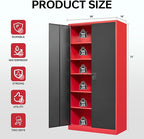 Letaya Metal Storage Cabinets with Lock, 72" Tall Locker Organizer Steel Cabinets, Adjustable Layers Shelves 2 Doors for Home, Office, Warehouse,Garage(Black Red)