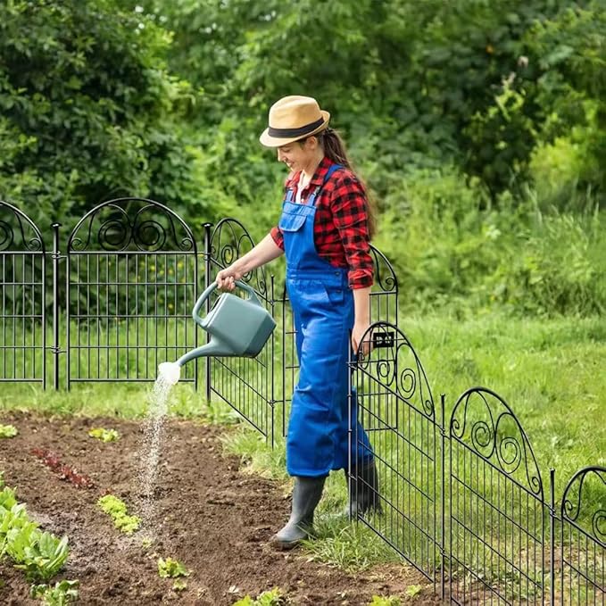 Tall Garden Animal Barrier Fence With Gate,40 in(H)×27 in(L) 12 Panels Dog Digging Fence Barrier, Black Metal Temporary Fences, Reusable Defense Fencing For Outdoor Yard. Total 26.2 Ft│Patented
