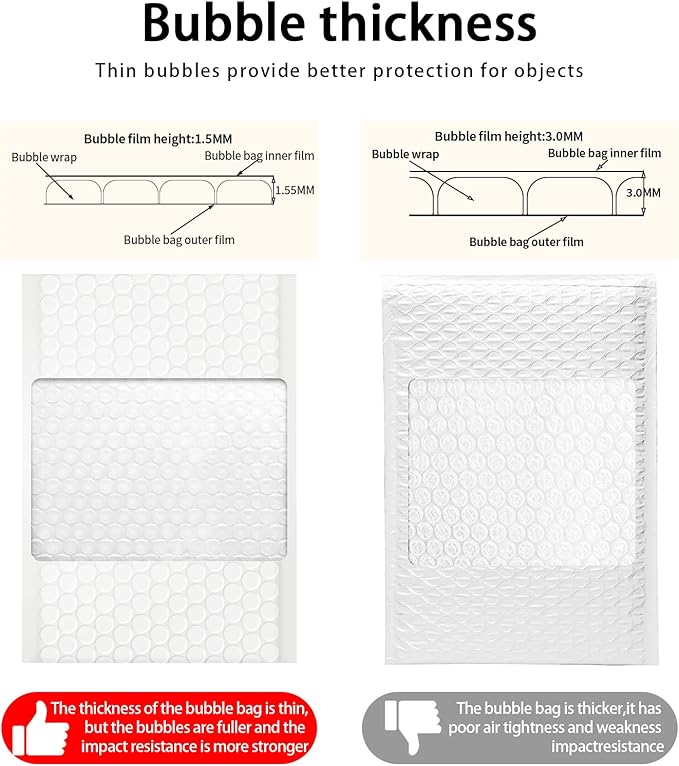 packbabol Bubble Mailers, 4x7 Inch Padded Bubble Mailers Pack of 50 Bubble Envelopes Opaque Self Seal Adhesive Waterproof Bags for Shipping and Packaging (White, 4x7-50Pc)