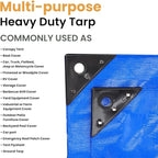 WHITEDUCK 12' x 20' Super Heavy Duty Poly Tarp Thick 16 Mil, Waterproof 100% UV Resistant Rip/Tear Proof Tarp w/Rustproof Grommets & Reinforced Edges (Blue,16 mil Finished Size: 11'6"x19'6")