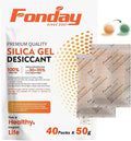 50g x 40 Packs Fonday Rechargeable Silica Gel Desiccant Packets Food Grade Fast Reactivate Desiccant Bags Moisture Indicating Orange to Green for Food Storage, Electronics, 3D Filament & Safes