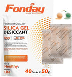 50g x 40 Packs Fonday Rechargeable Silica Gel Desiccant Packets Food Grade Fast Reactivate Desiccant Bags Moisture Indicating Orange to Green for Food Storage, Electronics, 3D Filament & Safes