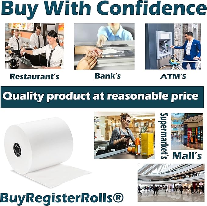 (10 Rolls) 3 1/8 x 230 Thermal Paper Receipt Rolls (55 GSM - 80mm x 70m) Fits All POS Cash Registers TM-T88III, TM-T88IV, TM-T88V, TSP100, CT-S300, CT-S2000, BPA Free from BuyRegisterRolls