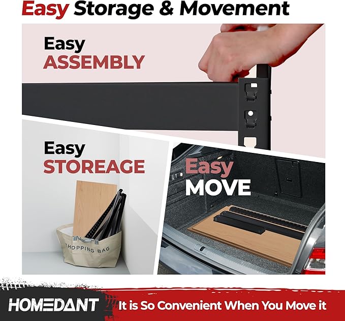 HOMEDANT 5 Tier Storage Shelves Adjustable Laminated Boltless Garage Metal Shelving Unit Heavy Duty Utility Rack Shelf Warehouse Pantry Closet Kitchen (4, (L) 48.1" W, Black)