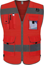 TCCFCCT Mesh Safety Vest 9 Pockets High Visibility Reflective Safety Vest for Men Women, Hi Vis Work Vest with Reinforced Sewing for Workers, Surveyors, Meets ANSI/ISEA, (Red, 3X-Large)