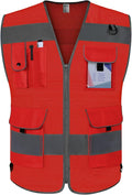 TCCFCCT Mesh Work Vest for Men Women 9 Pockets High Visibility Safety Vest with Reinforced Sewing, Hi Vis Reflective Vest for Workers, Surveyors, Meets ANSI/ISEA, (Red, 4X-Large)