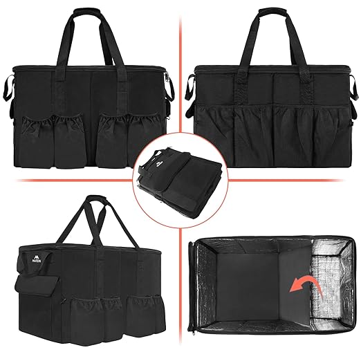 MATEIN Food Delivery Bag XXL - 23x14x15 inches, Water Resistant Large Insulated Hot & Cooler Catering Bags with Cup Holders for Food Deliveries, Pizza Warmer Carrying Case, Black