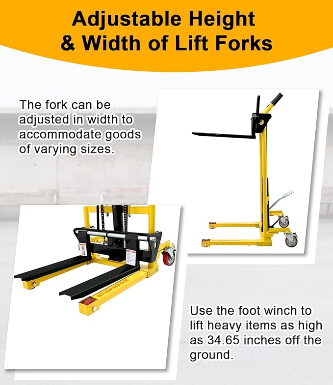 Foldable Hydraulic Material Lift, Pallet Jack Table Cart- 480-Lb. Capacity, 35in Lift. with Swivel Wheels, Steel Platform Board x 1