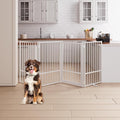 4 Panels Full Metal Freestanding Dog Gates with Door, 80” W x 36” H Folding Pet Gate Fence with Support Feet for Indoor,Stairs, Hallways and Doorways(White)